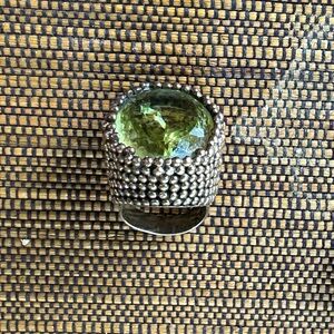 Green Gemstone Beaded Statement Ring . Size 8 . Designed by Anne Pratt Cole .